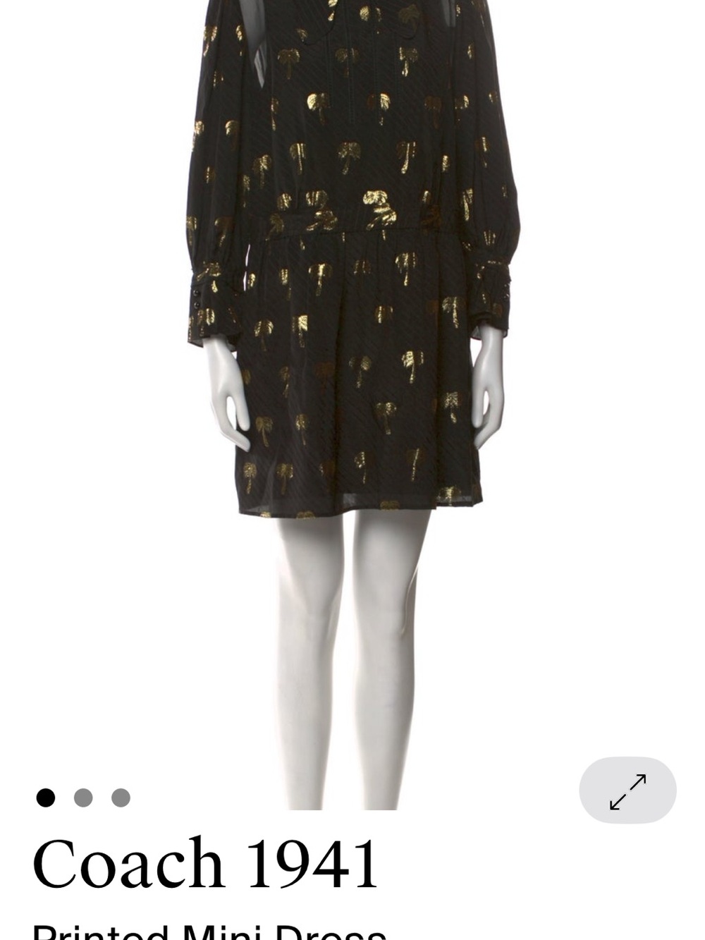 Coach Black Mini Dress with Gold Foil Print Accents